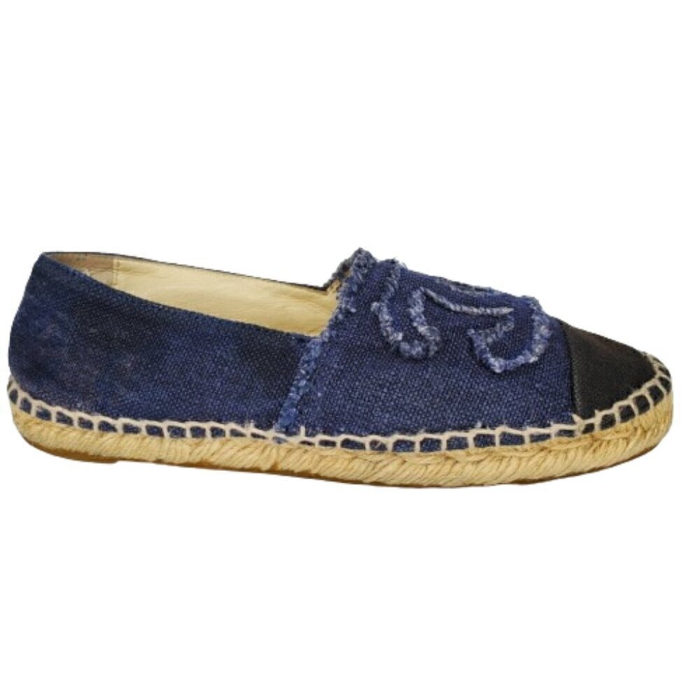 Chanel Blue Denim Interlocking CC Cap Toe Espadrilles